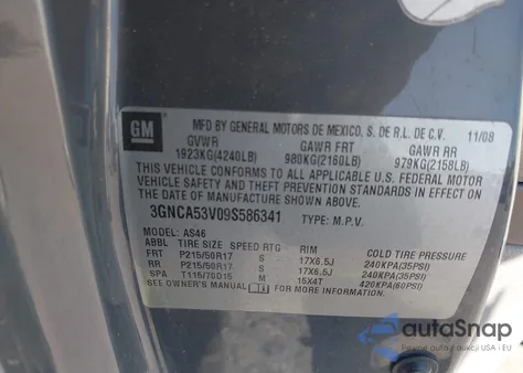 2009 Chevrolet Hhr Lt z USA, uszkodzony, nr VIN 3GNCA53V09S586341